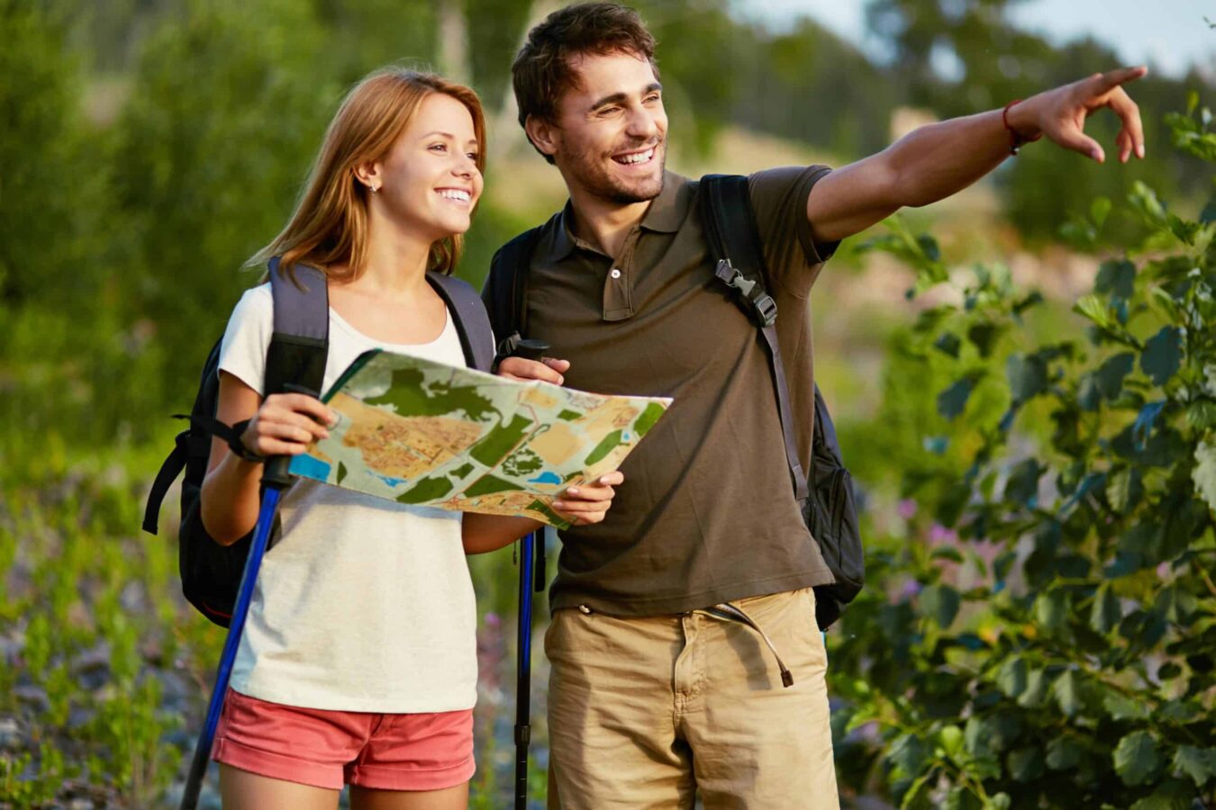 tourists hiking in the countryside